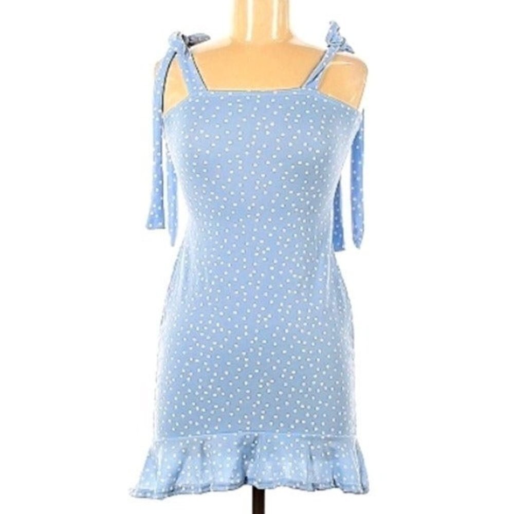 Missguided Mini silhouette Polka dot print Ruffle bue tied straps y2k preppy